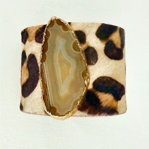 Leopard Print Cuff Bracelet with Agate Stone